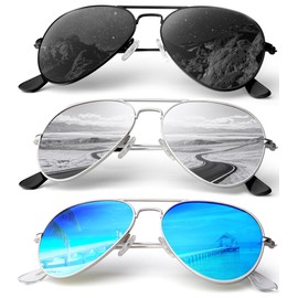 NSSIW Aviator Sunglasses for Men Women, Polarized Pilot Sunglasses, Premium Sun Glasses with UV 400 Protection for Driving, Running, Traveling (3 Packs)