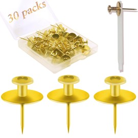 30 PCS Picture Hangers Hooks for Drywall, Gold Push Pins Double Headed Nails Thumbtacks for Wall Hangings Picture, Decorative Small Pins for Cork Board Home Office Photo Decorations