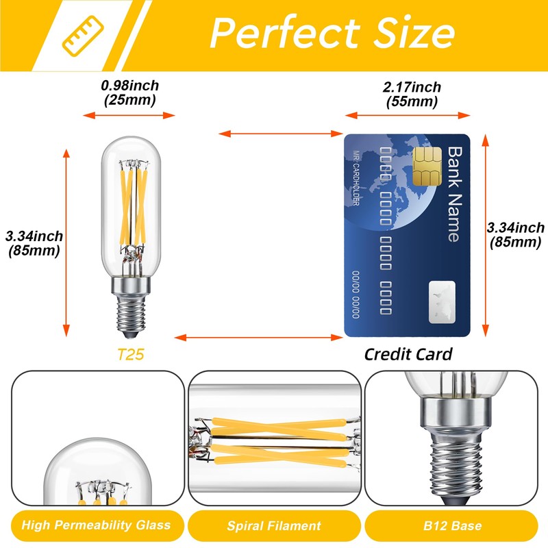Dimmable T6 LED Light Bulb,E12 Candelabra Bulb 60 watt(6W),Small Decorative