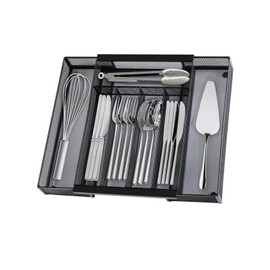 Sedegn Silverware Organizer Metal Mesh, Drawer Organizer, Utensil Cutlery Tray for kitchen drawers,Expandable Flatware Organizer with 7 Compartment Black 9.4"~17.3" x 13.7"