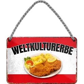 Blechschild With Coloured Cord and Suction Cup 18 x 12 cm Austria World Heritage Site - Wiener Schnitzel - Blechemma