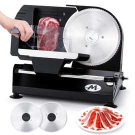 Moongiantgo Electric Meat Slicer 220W, 1-20mm Adjustable Thickness Deli Food Slicer with 2 Removable 7.3" Stainless Steel Blade, Removable Food Platform, Cheese Fruit Bread Slicer for Home,110V