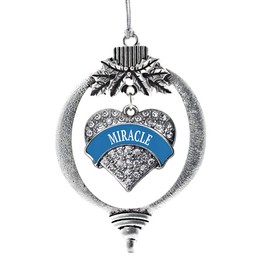 Inspired Silver - Blue Miracle Charm Ornament - Silver Pave Heart Charm Holiday Ornaments with Cubic Zirconia Jewelry