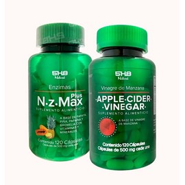 5H8 Natural  Kit Enzimas  Vinagre de Manzana - 2 Suplementos Alimenticios de 120 Cápsulas - A Base de Papaya, Piña, Bromelina y Vinagre de Manzana -  