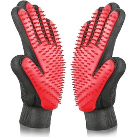 DERDOUT Pet Beauty Gloves Suitable for dogs and cats. Gentle hair removal brush, massage tool, efficient pet hair removal tool, very suitable for long and short hair, right hand only (red)