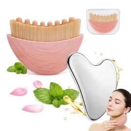 Lymphatic Contour Face Brush with Stainless Steel Gua Sha Tool - Lymphatic Face Brushes with GuaSha Tool | Gua Sha Facial Tools | Lymphatic Drainage M