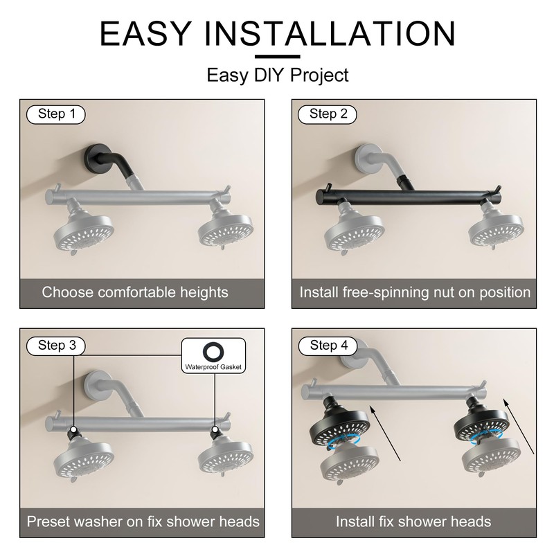 Beiyi Dual Shower Head Adapter Build-in Shut Off Valve for