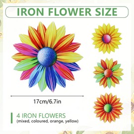 4PCS Metal Flowers Wall Decor, Outdoor Metals Flower Wall Art, 7.9in Metals Wall Flowers for Indoor Outside Home, Metal Wall Decor Art Garden Yard Outdoor Hanging Decoration（slower)