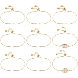 Beebeecraft 10Pcs Adjustable Slider Bracelet Chain 18K Gold Plated Box Chain Bracelet Extender Cubic Zirconia Star End Bolo Bracelets for Jewelry Making DIY Supplies
