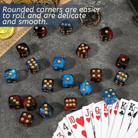 IBXWMNG Set of 10 D6 Dice 16 mm - Two-Tone Game Dice with Mother of Pearl Effect and Velvet Bag - 6-Sided Colour Dice for Board Games, Role Play, Tabletop & Casino - Blue/Black & Red-Black