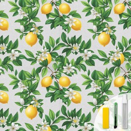 Window Privacy Film Stained Glass Films Window Clings Frosted Glass - Lemon Tree Design - Room Decor Static Cling Decorative Blackout Tint for Home & Car Skylight Shade Stickers Bathroom Door