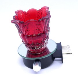 Red Leaves Glass Plugin Aroma Warmer Lamp with Dish for Oils and Melts with Dimmer Control Great Night Light