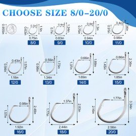 OROOTL Tuna Circle Hooks, 12pcs Stainless Steel Fishing Hooks Catfish Hooks for Saltwater & Freshwater 2X Strong Circle Hook for Tuna Carp Catfish Bass and More Size 10/0