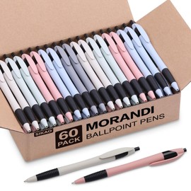 Sikao Pens Bulk, 60Pack Morandi Gripped Slimster Bulk Ballpoint Smooth Writing No Smear, Black Ink 1.0mm, Wholesale Click Retractable Server Pens, School Office Supplies