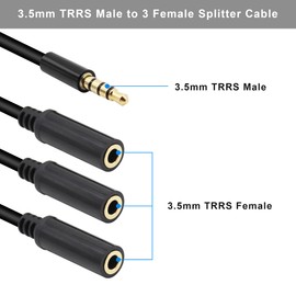Xilaghy 3.5mm Headphone Splitter 1 to 3-Ways 3.5mm (1/8") TRRS 4-Pole Gold Plated Male to 3-Female Stereo Jack Splitter Audio Cable for Headphone and Microphones(50cm/20in)