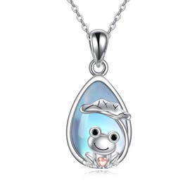 VENACOLY Frog Necklace Sterling Silver Moonstone Frog Pendant Necklace Frog Mother's Day Jewellery for Women Mum