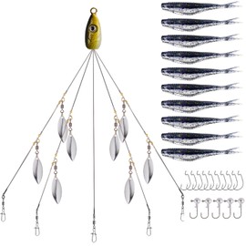 XhuangTech Alabama Rig Umbrella Rigs for Trolling,A Rig Bass Lures Bait Kit with Split Tail Swimbaits Lures,5 Arms Alabama Rig Fishing Lure - 26PCS