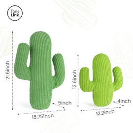 3D Cactus Throw Pillows, 22"& 14" Corduroy Striped Cactus Plush Pillow, Set of 2 for Living Room Bedroom Decor, Grass Green & Lime Green