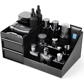 Cologne Organizer for Men, 3 Tier Perfume Organizer with Drawer (Black)