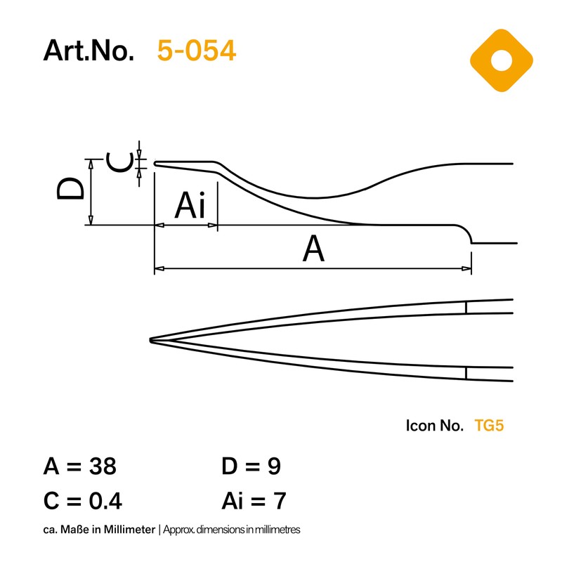 Bernstein 5-054 SMD Tweezers 120 mm Crescent-Shaped, Super Point