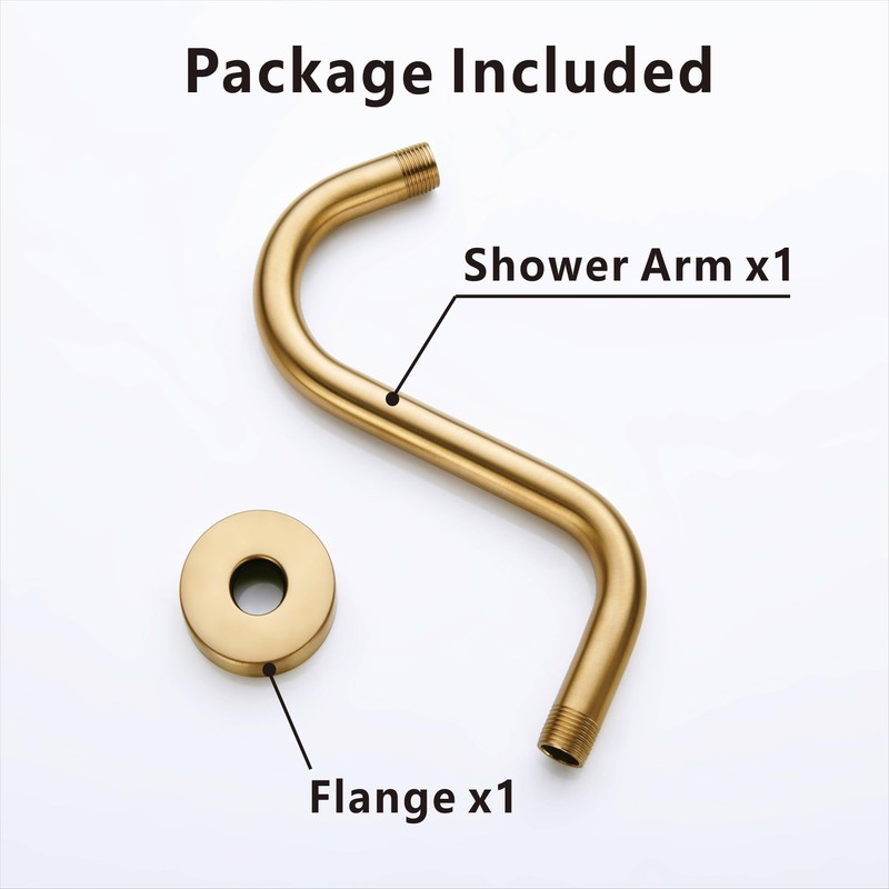 8 Inches S-shape Wall Mount Shower Arm and Flange, Champagne