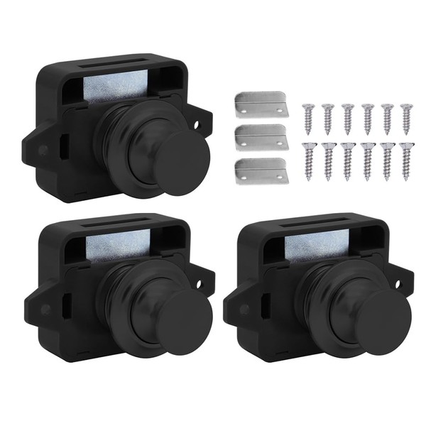 Abiyou 3 x Cabinet Lock Catch, Button Drawer Lock, Push