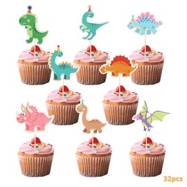 Essbare Tortendeko Dinosaurier, 32 Stück Kuchendeko geburtstag, Dinosaurier Cupcake Topper, Dino Geburtstag Deko, Hochzeit Geburtstag Event, Party, Muffin, Kuchen Topper