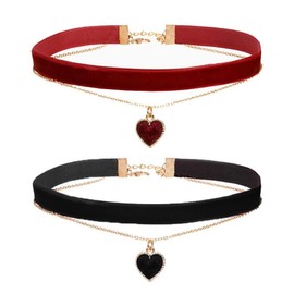 Tomedeks 2-pack Red & Black Velvet Choker Necklace Choker Necklaces for Women Classic Velvet Heart Chokers Necklaces Layered Adjustable Necklaces for Women Girls(gold)