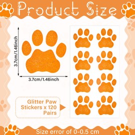 Fullhawl 120 Pairs Eye Black Bulk Tiger Paw Football Stickers Sport Glitter Eyeblack Sticker Team Spirit Accessories for University College Game Day Sports Fans Themed Party Supplies(Orange)