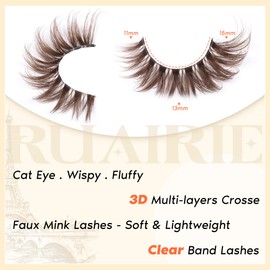 Brown Lashes Wispy Cat Eye Lashes Brown Eyelashes Clear Band False Eyelashes 7 Pairs Fake Eyelashes Fluffy Strip Lashes by Ruairie