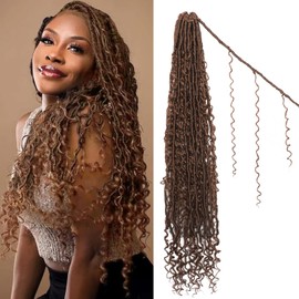 Boho Faux Locs Crochet Hair 30 Inch Goddess Locs 8 Packs Boho Soft Locs Crochet Hair with Curly Ends Pre-looped Long Bohemian River for Black Women (30#, 30 Inch (Pack of 8))