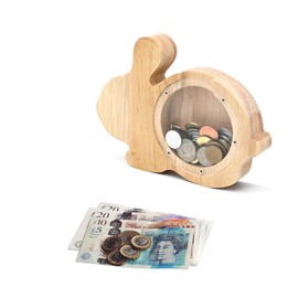 TOTHDATE Animals Wooden Money Box - Rabbit, Money Box with Alphabet Stickers Wooden Coin Bank for Kids Home Decoration