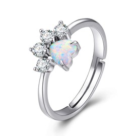 925 Sterling Silver Ring Opal Solitaire Wedding Engagement Ring Adjustable Open Ring for Women Birthday Anniversary Promise Jewellery
