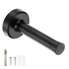 M METERXITY Door Stoppers, 4 Inch Stainless Steel Wall Mounted Long Door Stop with Plastic Rubber Bumper for Living Room/Bedroom/Bathroom, No Drilling Doorstop [Black]
