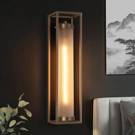 ZEVNI Sconces Wall Lighting, 1-Light Modern Wall Sconce, Black and Gold Bathroom Light Fixtures with Large Cylinder Frosted Glass Shade, 4.5" x 5" x 18"