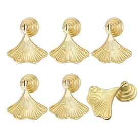 SYZOW Pack of 6 Brass Cabinet Handles, Drawer Handles, Furniture Handles, Gold Cabinet Handles, Furniture Handles, Cabinet Knobs, Golden Brass Drawer Knobs (Leaf)