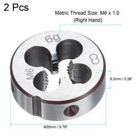 sourcing map 2pcs Round Threading Die M6 x 1.0 Metric Thread Right Hand Screw Cutting Fixed Dies, Alloy Tool Steel Tapping Repair Tool