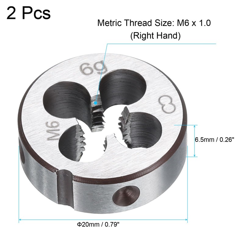 sourcing map 2pcs Round Threading Die M6 x 1.0 Metric