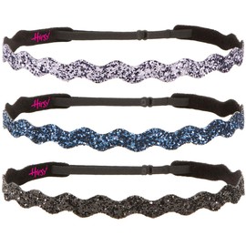 Hipsy PETITE Size, Adjustable No Slip Sparkly Bling Glitter Wave 3pk Headbands for Women Girls & Teens (Wave Black/Navy/Gunmetal)
