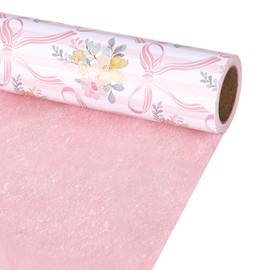 LaRibbons Reversible Bow Wrapping Paper Mini Roll, Pink Bow and Floral Design, Gift Wrap for Wedding, Bridal Shower,Baby Shower,Birthday, 17" x 33'(46.7 sq. ft)