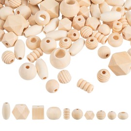 PandaHall 250~300pcs Natural Wooden Bead, Round/Cube/Rondelle/Oval Wood Beads 12~20mm Unfinished Wooden Bead Assorted Loose Spacer Beads for Bracelet Necklace Jewelry Making Christmas Decoration