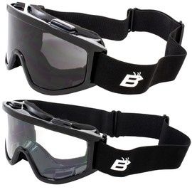Birdz Eyewear Vulture Padded Fit Over Motorcycle Goggles Anti Fog Shatterproof 2 Pairs Black Frame Smoke & Clear Lens