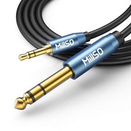 MillSO 3.5 mm to 6.35 mm Aux Audio Cable 6.35 Male to 3.5 TRS Male Stereo Auxiliary Jack Instrument Cable for Bass Amplifier, Guitar, Piano, Headphones, Speakers and HiFi System - 2.4 m
