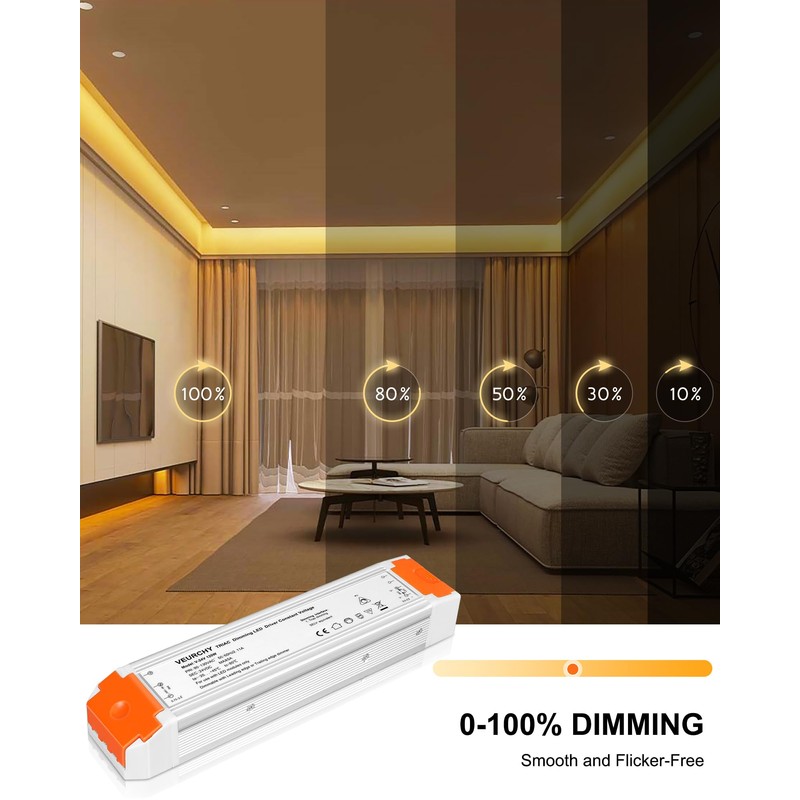 VEURCHY 120W 24V Dimmable LED Driver,Triac Dimmable Transformer AC 120V