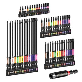 GEINXURN Torx Screwdriver Bit Set Impact Resistant T7-T40 25 mm 50 mm 75 mm 150 mm Length 1/4 Inch Hex Shank S2 Alloy Steel Bit Set with 1 Piece 60 mm Magnetic Bit Holder, Colour-Coded Base