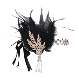 XDGBGFN Women's 1920s Headband Leaf Rhinestone with Feather Headband Costume Accessories 20s Style Flapper Women's Fancy Dress Party Accessory Costume Accessories (Black)