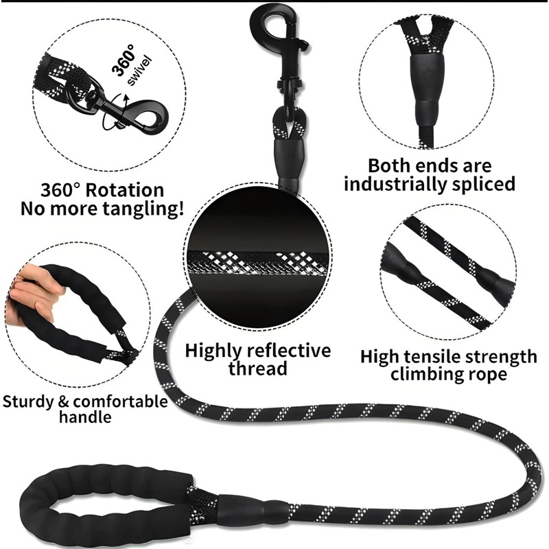 ProBytes 1.2M Dog Lead - Reflective Thread Safety Design, 360°