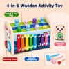 4-in-1 Wooden Hammering Toy with Xylophone, Clock and Gears, Ages