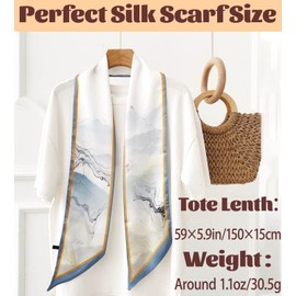 Kcctoo Bufanda de seda de morera de 27.5 pulgadas para mujer, bufanda de satén con cuello cuadrado para bolsa, bufandas de pelo, regalo, I04-lake Blue, 59” x 5.9”/ 150 x 15cm