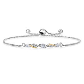 Gem Stone King 925 Sterling Silver and 10k Yellow Gold White Moissanite and White Lab Grown Diamond Tennis Bracelet For Women (0.33 Cttw, Gemstone, Fully Adjustable Up to 9 Inch)